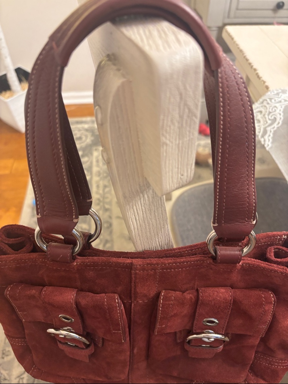 Vintage Coach Suede Pocket Tote in Deep Burgundy - Picture 11 of 11